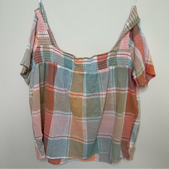 Alexander Jordan Off the Shoulder Cotton Summer Blouse Plaid Multi Colour Medium - Picture 3 of 6